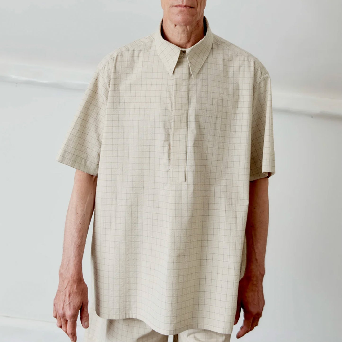 Elvas Japanese Cotton Seersucker Shirt in Natural Check