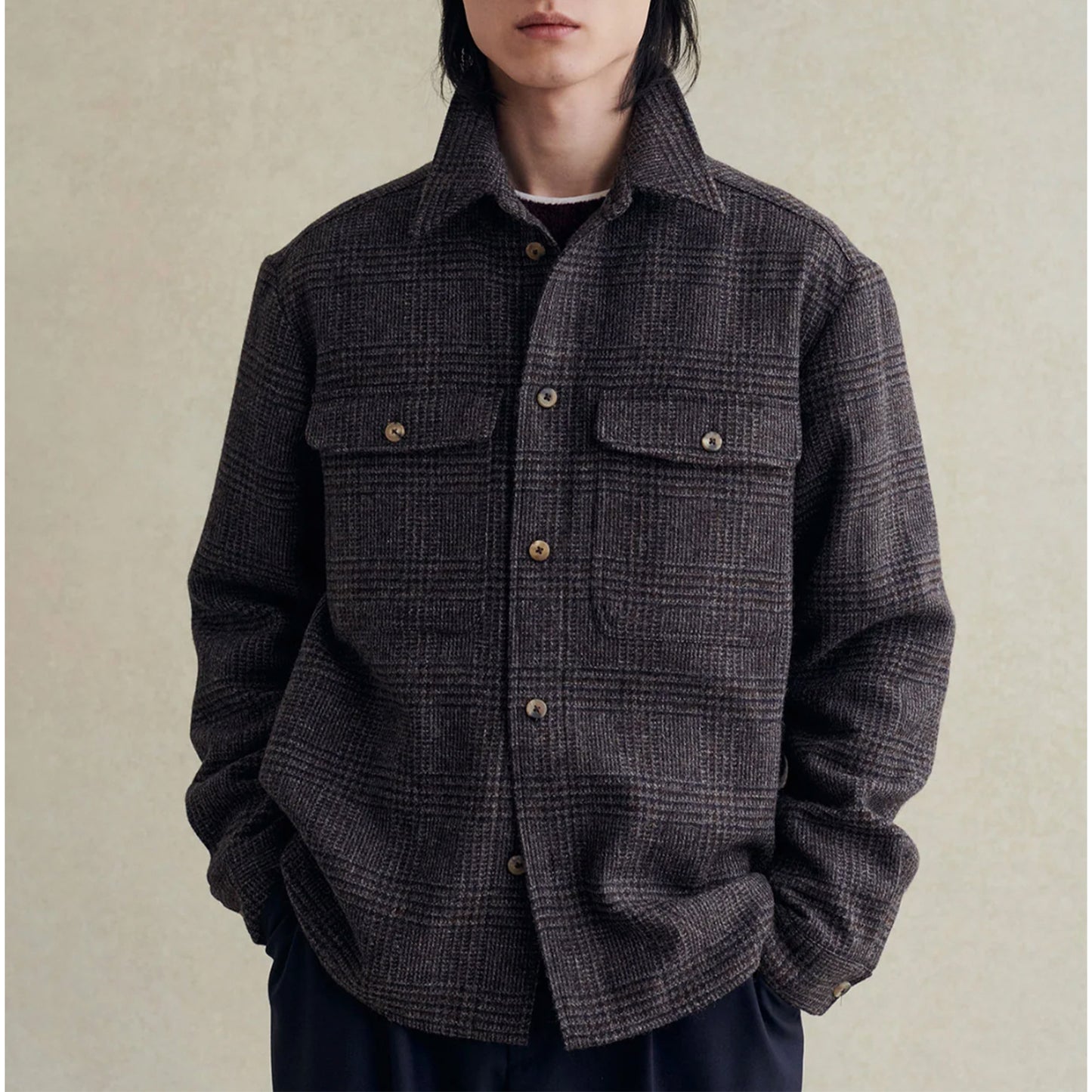 Essential Overshirt in Grey & Brown Prince of Wales