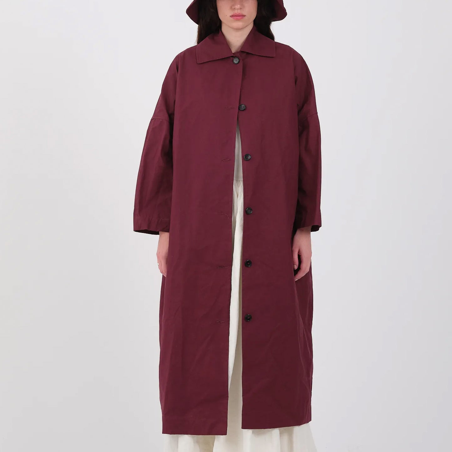 British Dry Oilskin Faro Mac in Burgundy