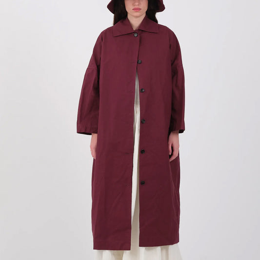British Dry Oilskin Faro Mac in Burgundy