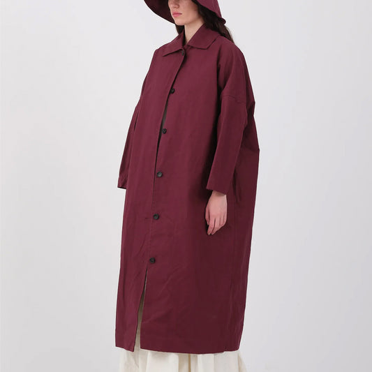British Dry Oilskin Faro Mac in Burgundy