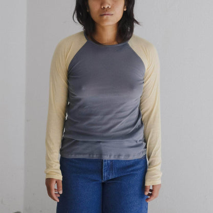 Gene Long Sleeve Tee in Amber Blue/Beige
