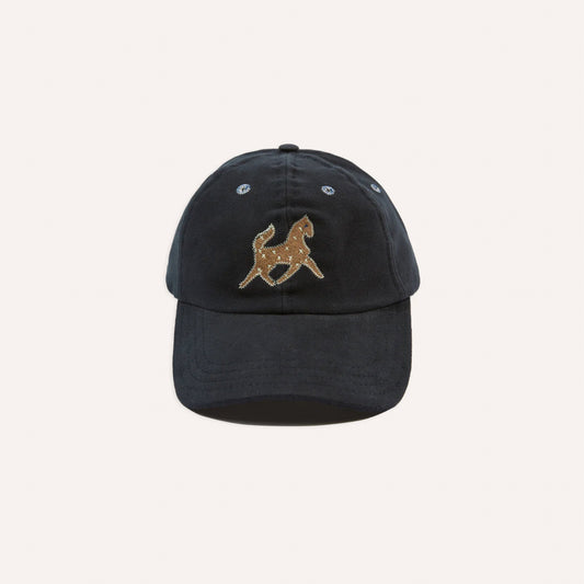 Horse Emblem Moleskin Baseball Cap in Navy