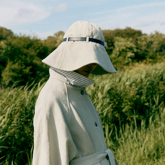 Japanese Drill Sun Hat with Leather Belt in Natural