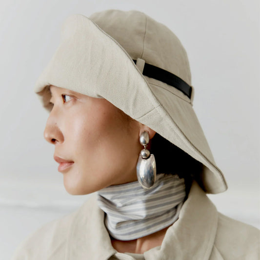 Japanese Drill Sun Hat with Leather Belt in Natural