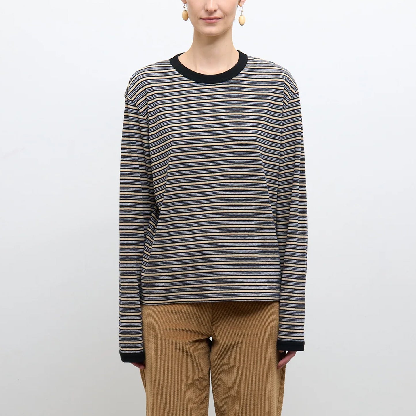 Japanese Striped Jersey Long Sleeve T-Shirt in Blue