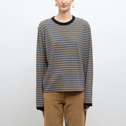 Japanese Striped Jersey Long Sleeve T-Shirt in Blue