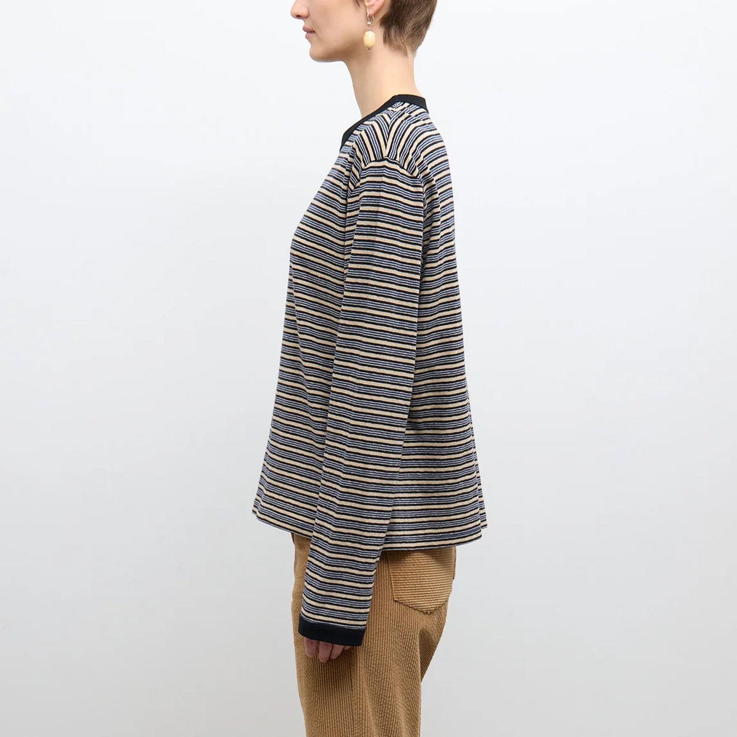 Japanese Striped Jersey Long Sleeve T-Shirt in Blue