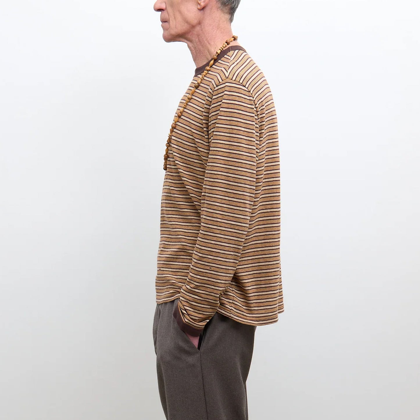 Japanese Striped Jersey Long Sleeve T-Shirt in Brown