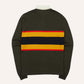 Centre Stripe Wool Knitted Rugby Shirt in Olive