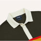 Centre Stripe Wool Knitted Rugby Shirt in Olive