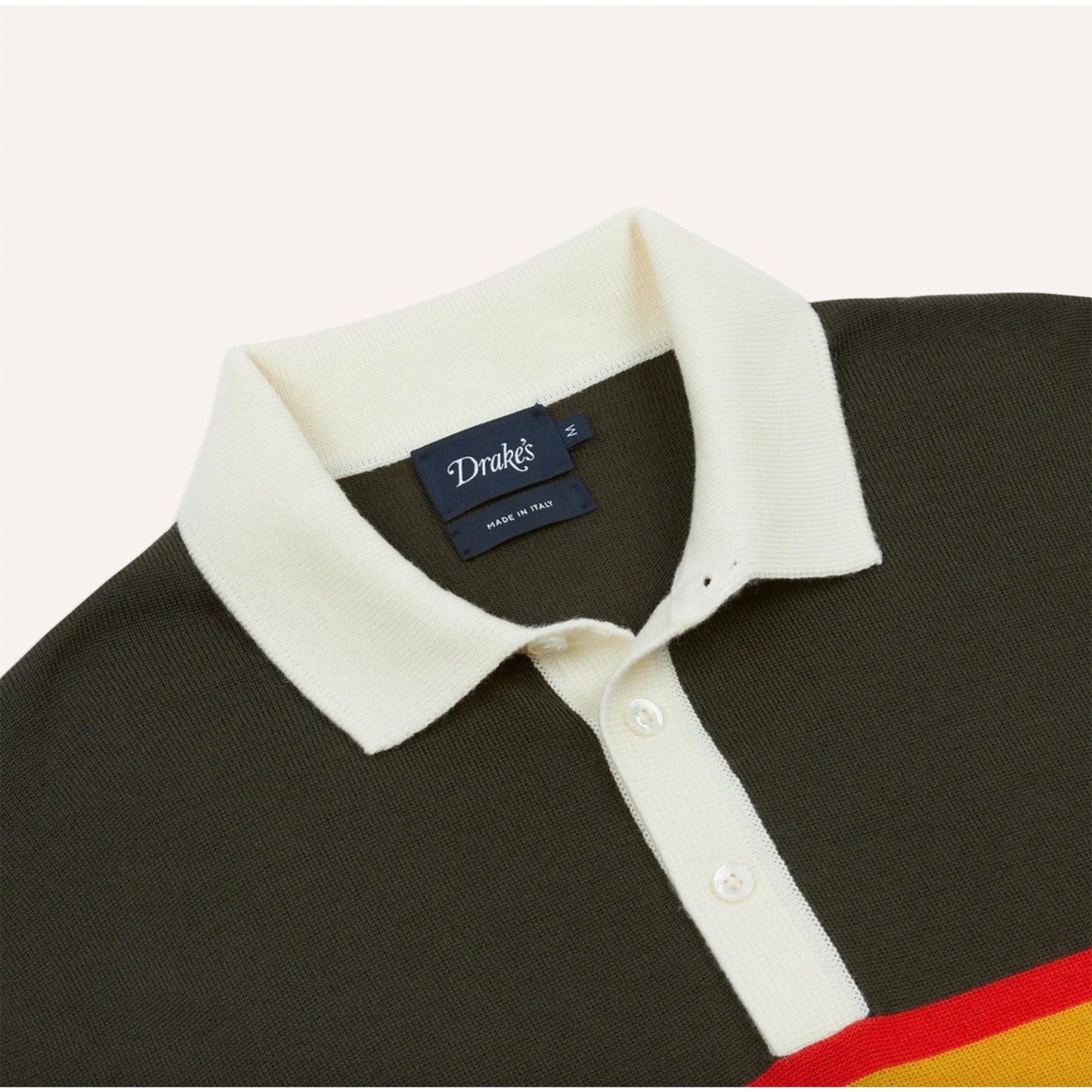 Centre Stripe Wool Knitted Rugby Shirt in Olive