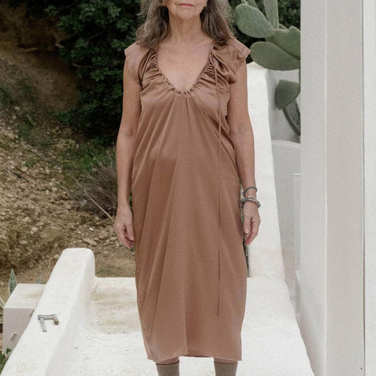Max Silk Satin Dress in Brown