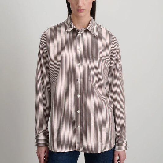 Nolan Shirt in Brown/White Stripe