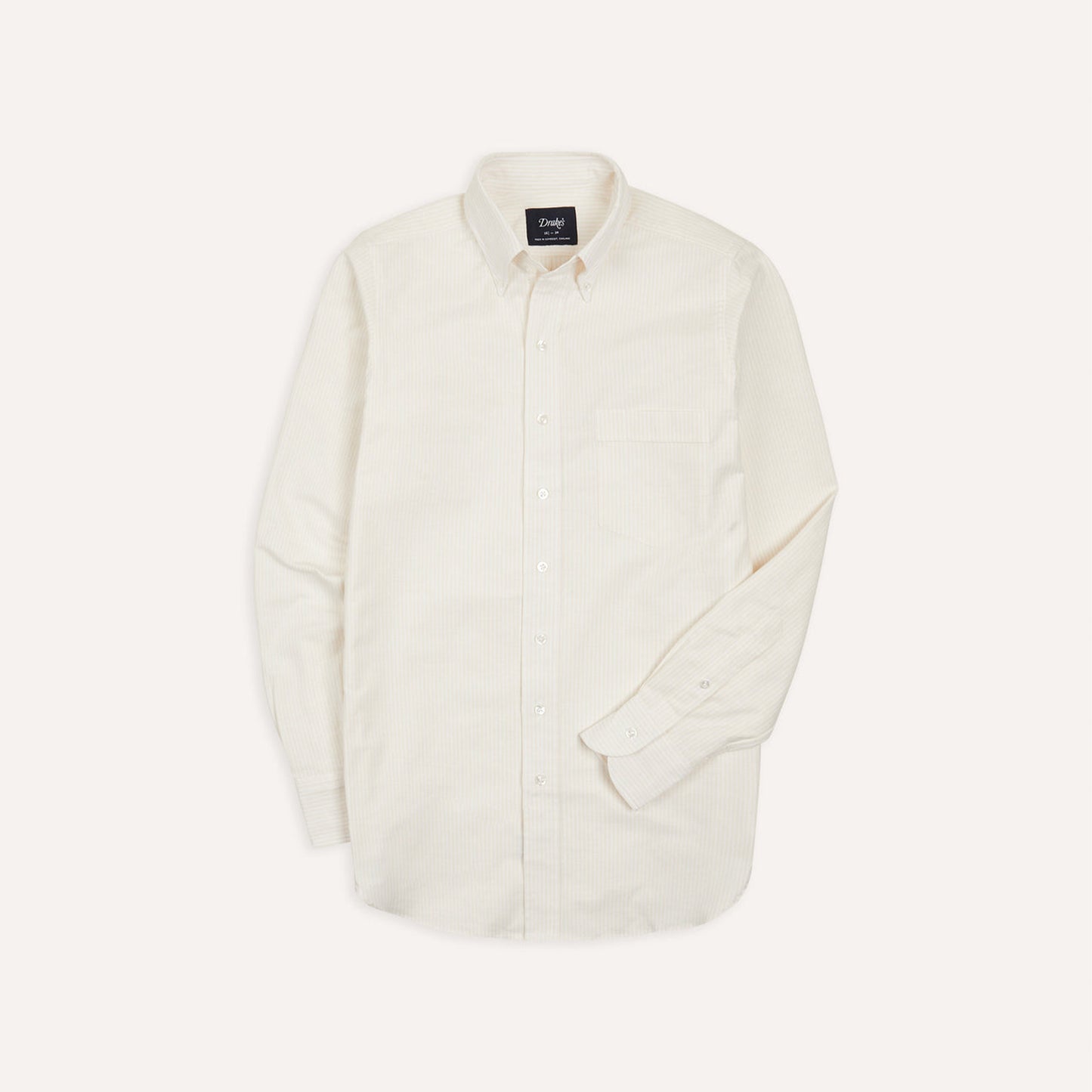 Cotton Oxford Cloth Pocket Button-Down Shirt in Cream Ticking Stripe