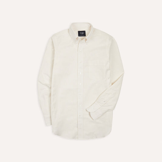 Cotton Oxford Cloth Pocket Button-Down Shirt in Cream Ticking Stripe