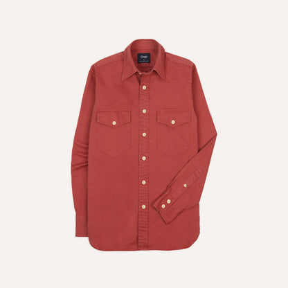 Cotton Long Point Collar Work Shirt in Red