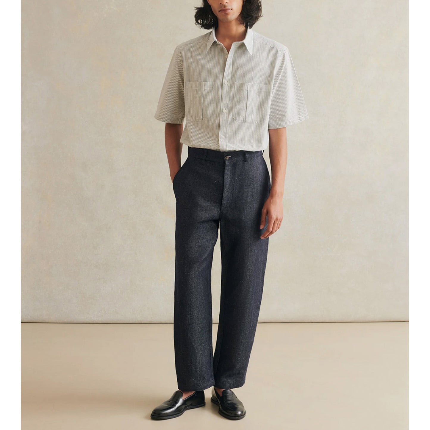 Painter's Short Sleeve Shirt in Olive Stripe