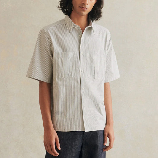 Painter's Short Sleeve Shirt in Olive Stripe