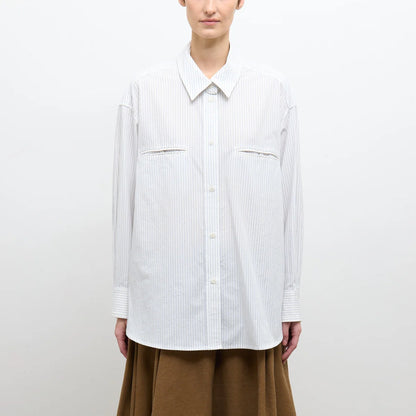 Japanese Organic Cotton Phoebe Shirt in Blue/White Stripe