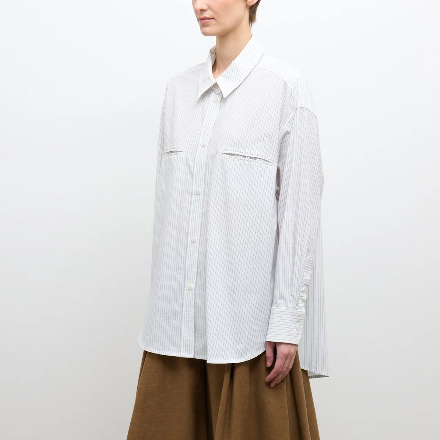Japanese Organic Cotton Phoebe Shirt in Blue/White Stripe