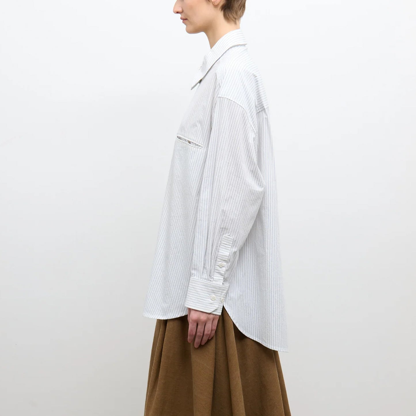 Japanese Organic Cotton Phoebe Shirt in Blue/White Stripe