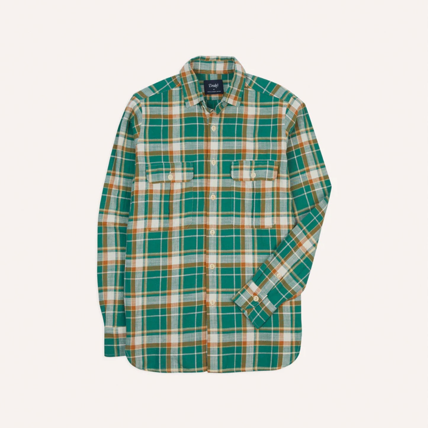 Checked Slub Cotton Work Shirt in Green