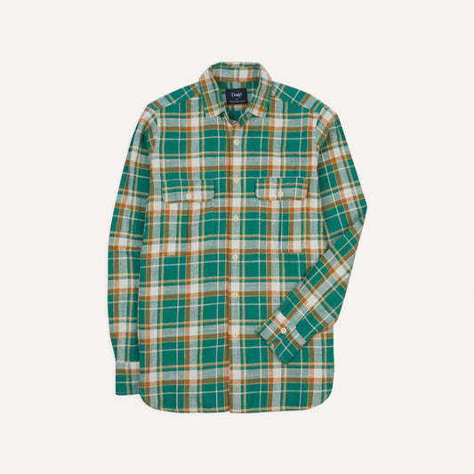 Checked Slub Cotton Work Shirt in Green