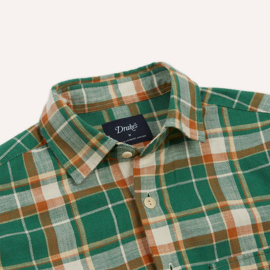 Checked Slub Cotton Work Shirt in Green