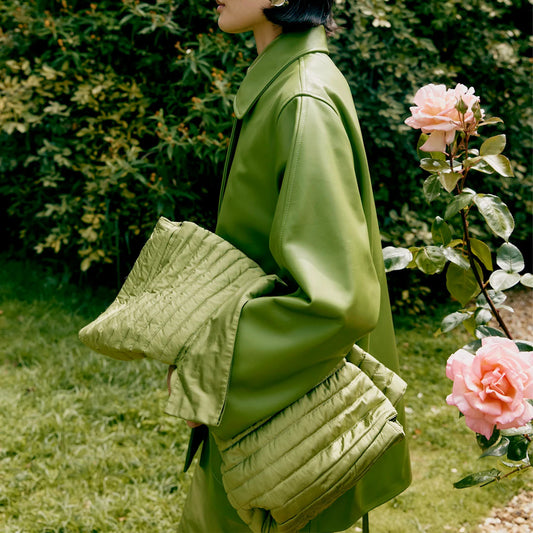 Quilted Silk Large Clutch Bag in Apple