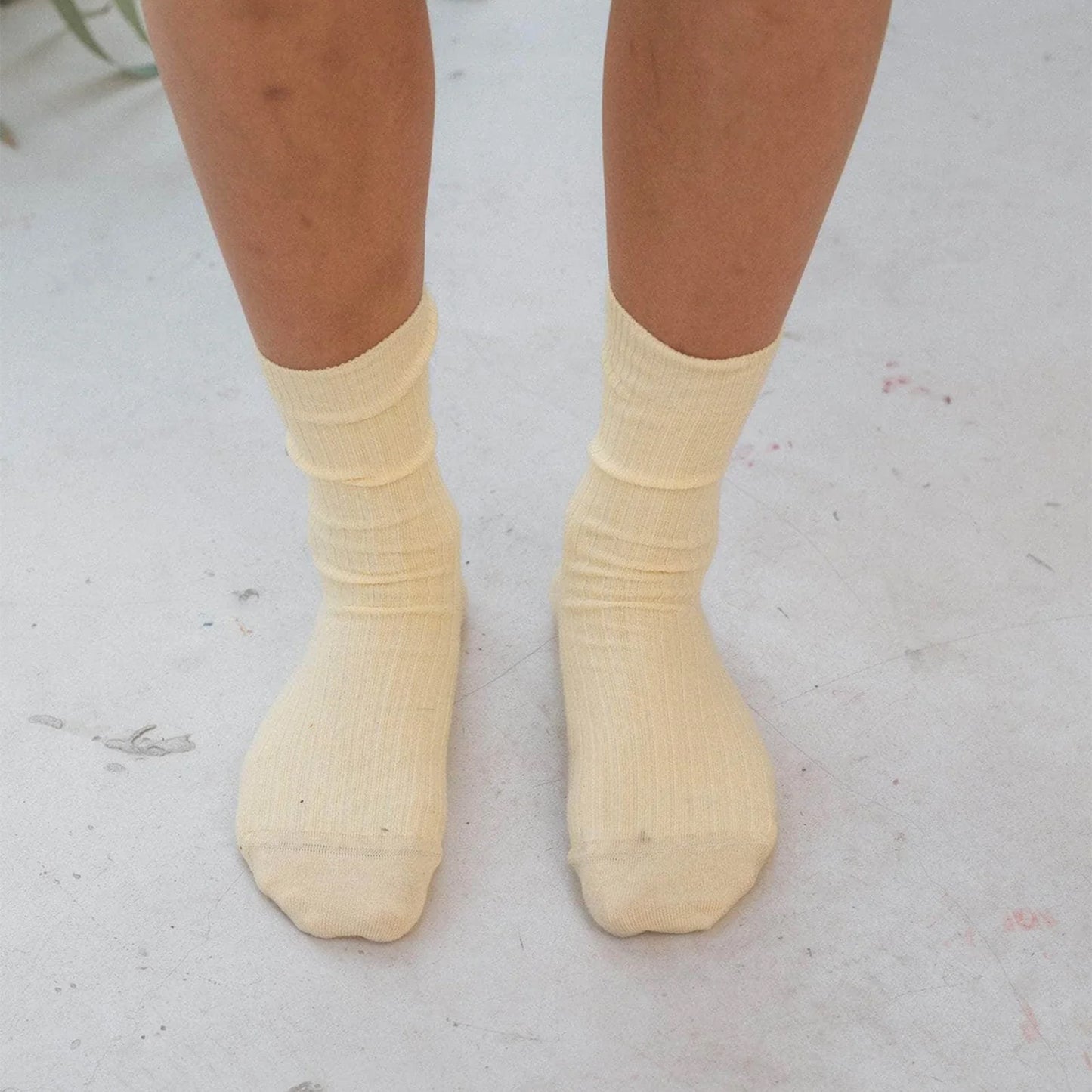 Rib Over Ankle Sock in Bog Yellow