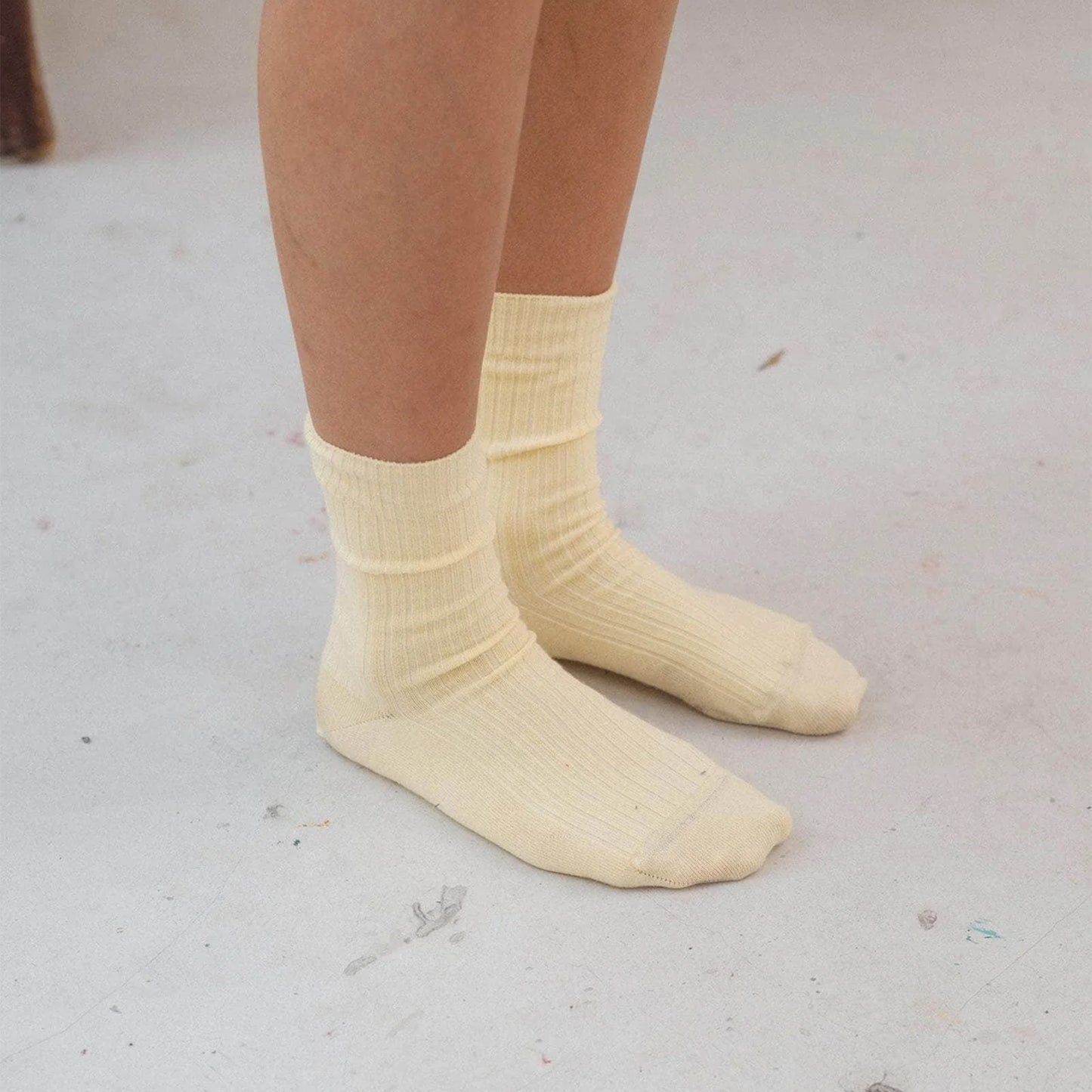 Rib Over Ankle Sock in Bog Yellow