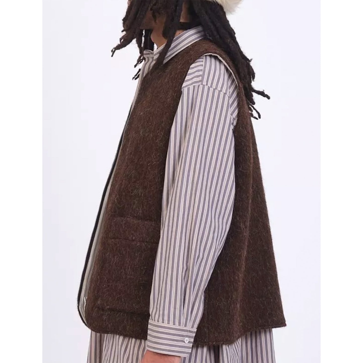River Portuguese Long Hair Wool Vest in Chocolate