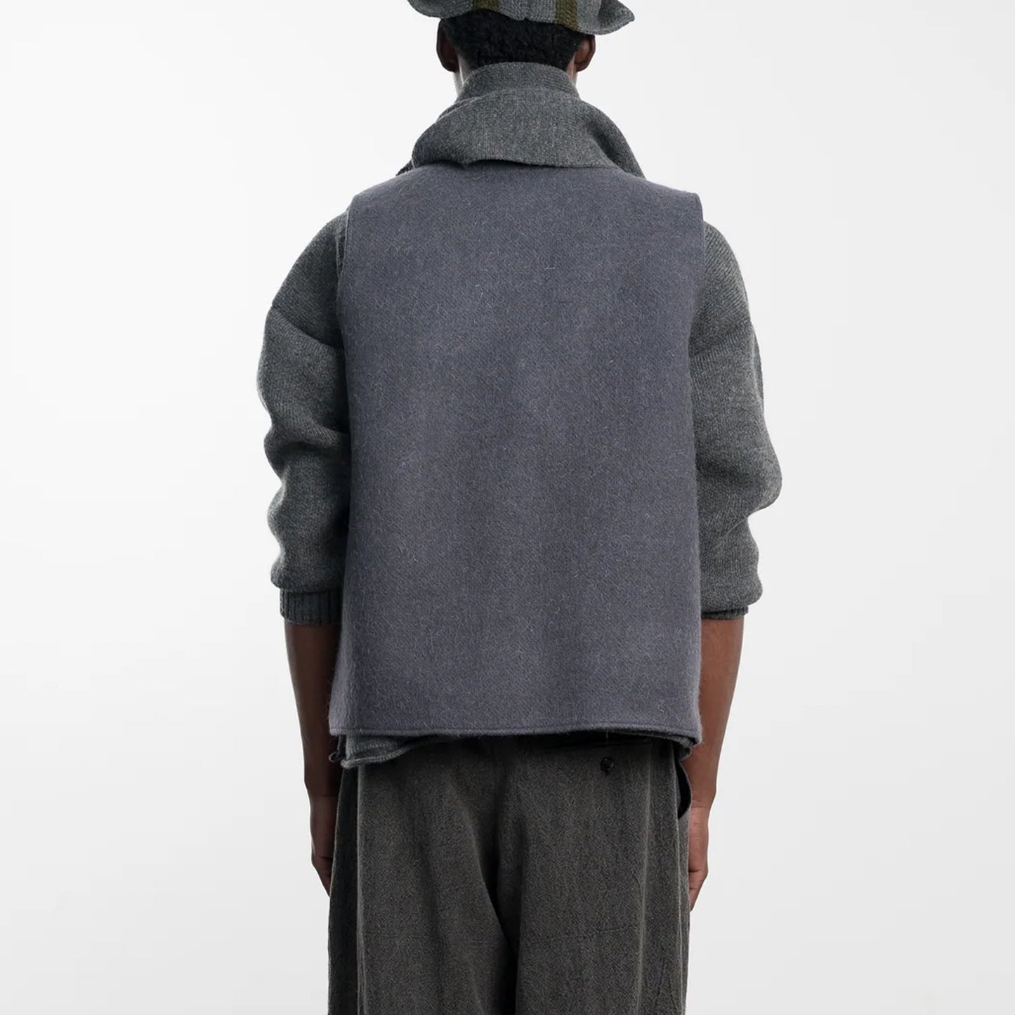 River Portuguese Long Hair Wool Vest in Slate