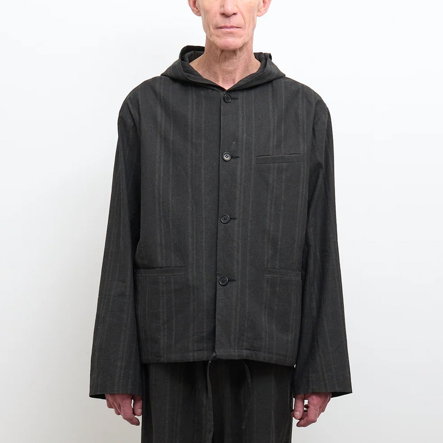 Rory Japanese Linen/Cotton Jacket in Black Stripe