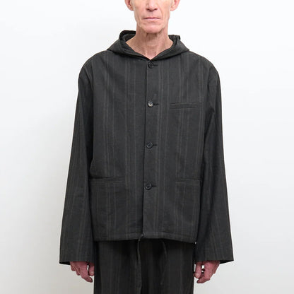 Rory Japanese Linen/Cotton Jacket in Black Stripe