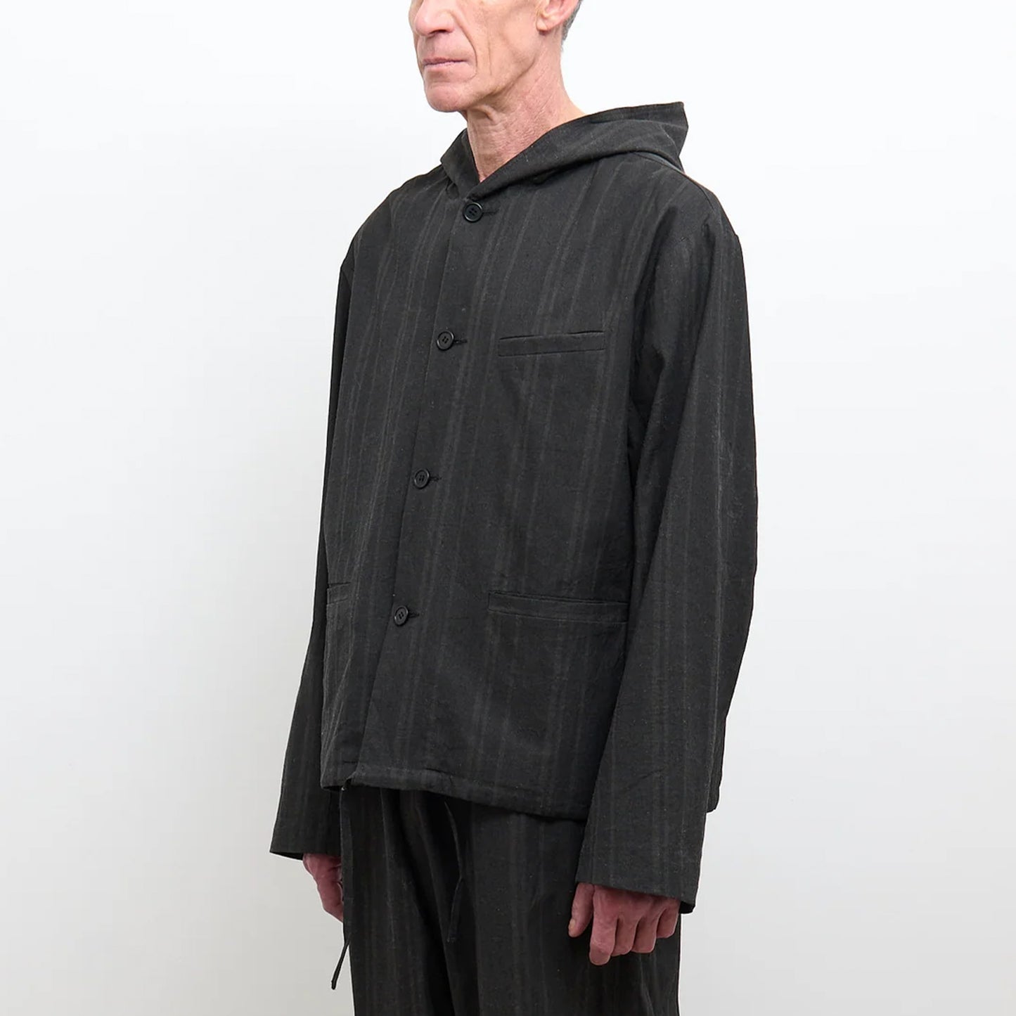 Rory Japanese Linen/Cotton Jacket in Black Stripe