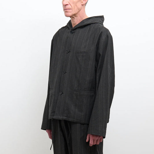 Rory Japanese Linen/Cotton Jacket in Black Stripe