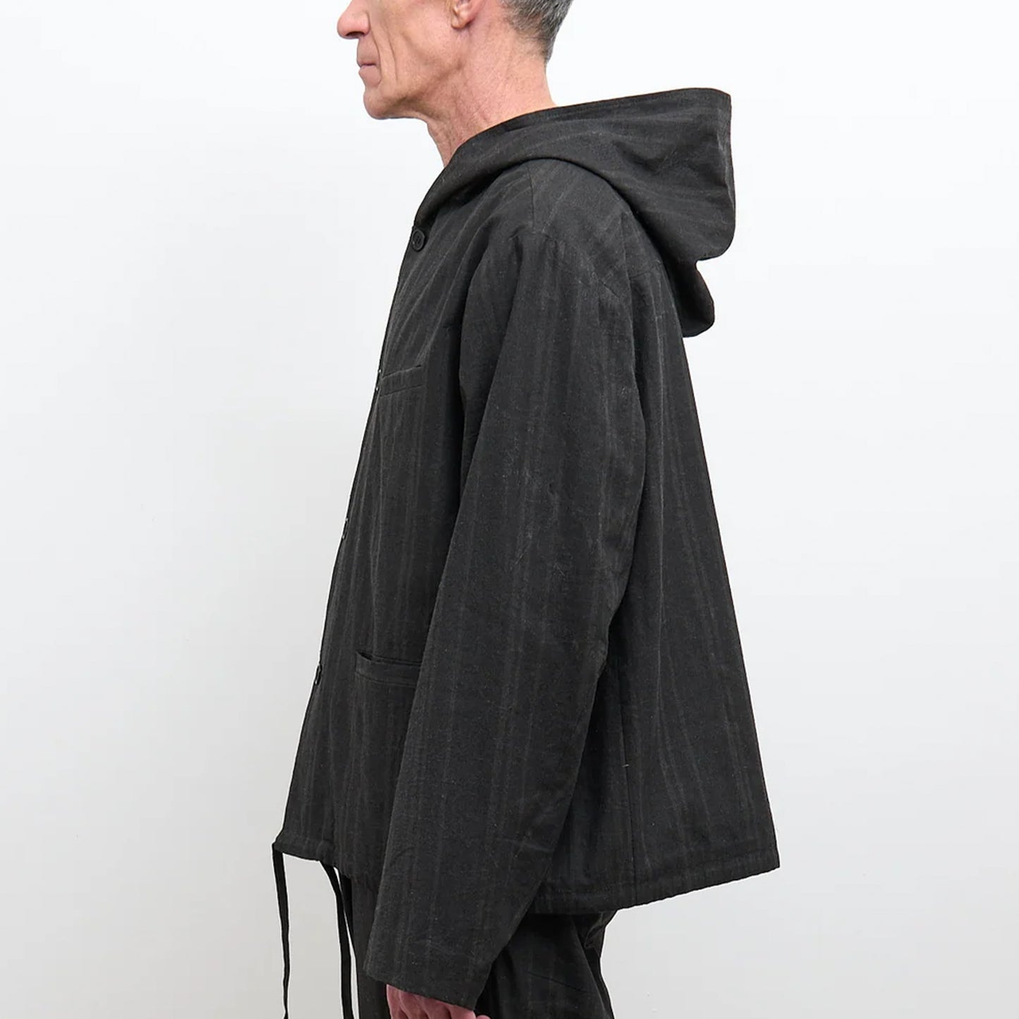 Rory Japanese Linen/Cotton Jacket in Black Stripe