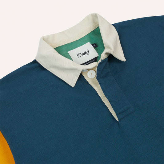 Colourblock Cotton Rugby Shirt in Navy, Red, Yellow and Green
