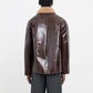 Sandy Zip Leather Jacket with Curly Collar in Canadian Brown