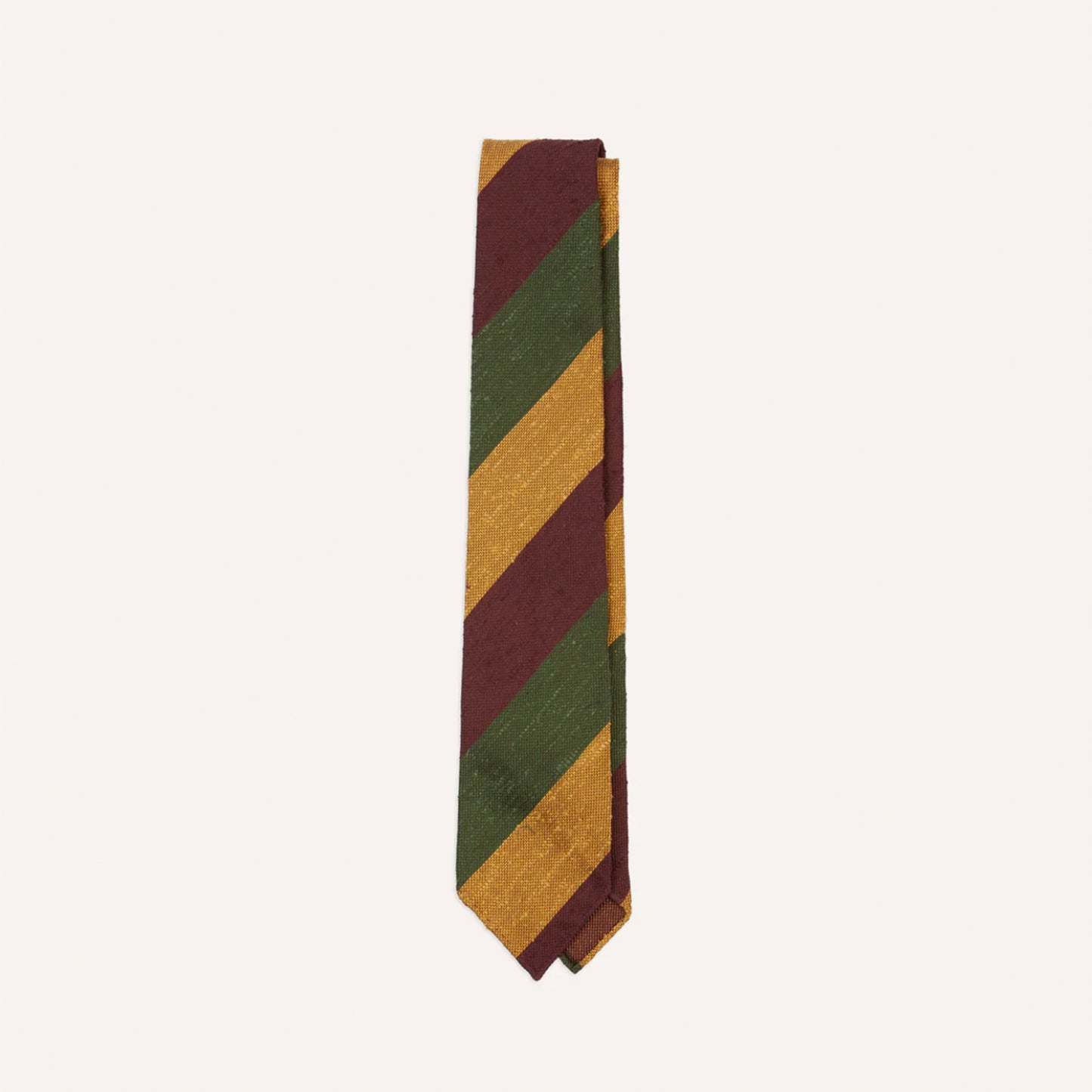 Shantung Block Stripe Tie in Burgundy, Gold, and Olive