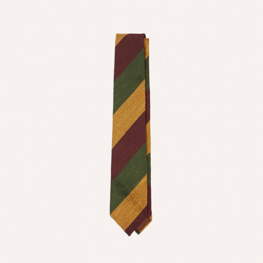 Shantung Block Stripe Tie in Burgundy, Gold, and Olive