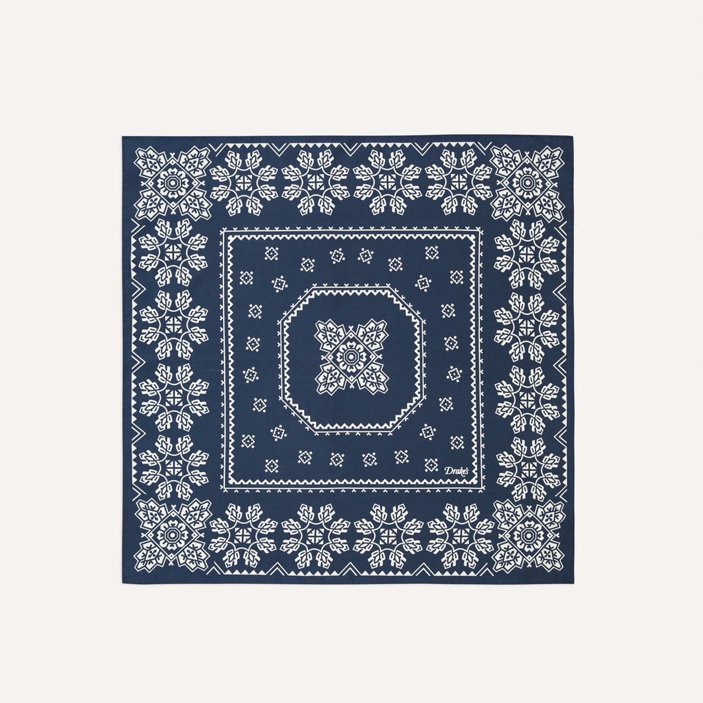 Traditional Silk Bandana in Navy Ecru