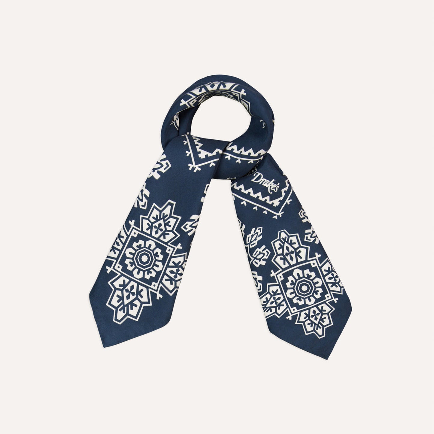 Traditional Silk Bandana in Navy Ecru