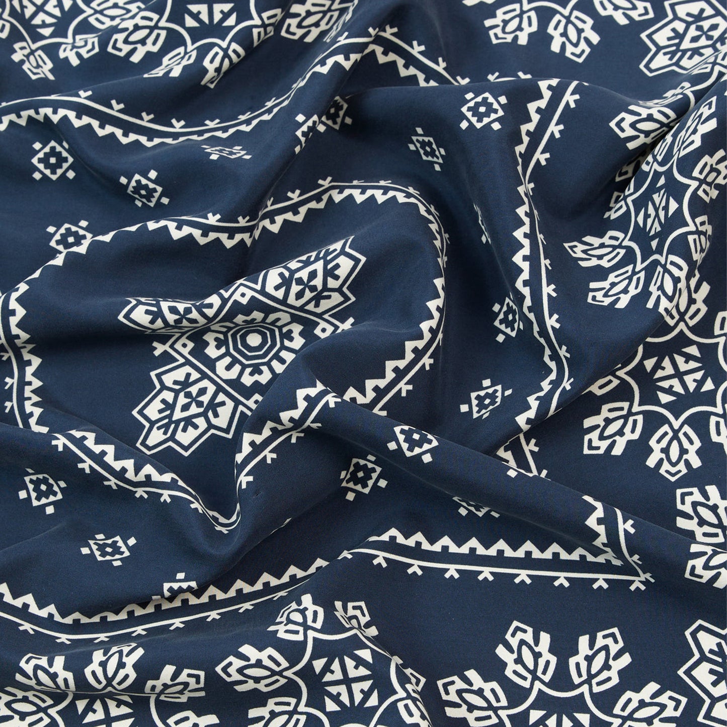Traditional Silk Bandana in Navy Ecru