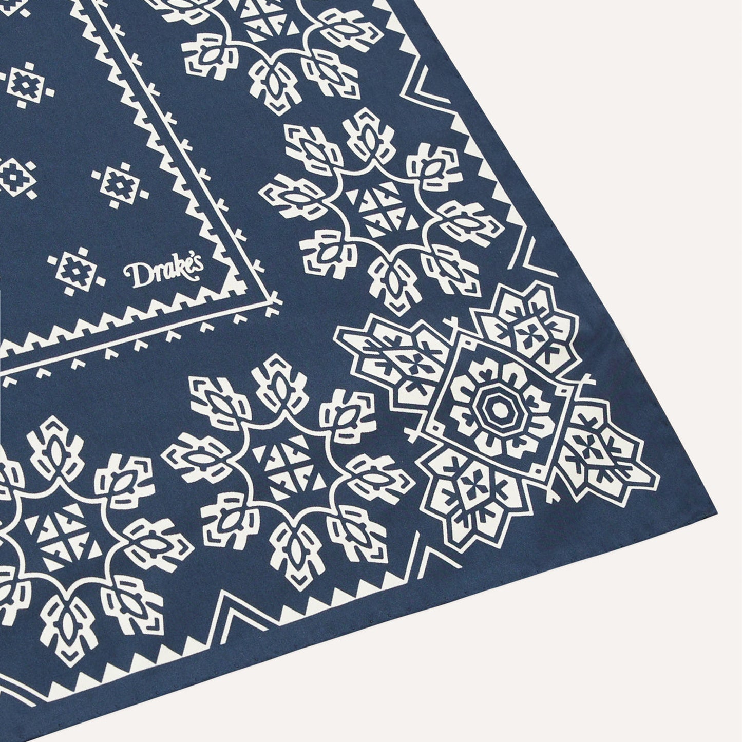 Traditional Silk Bandana in Navy Ecru