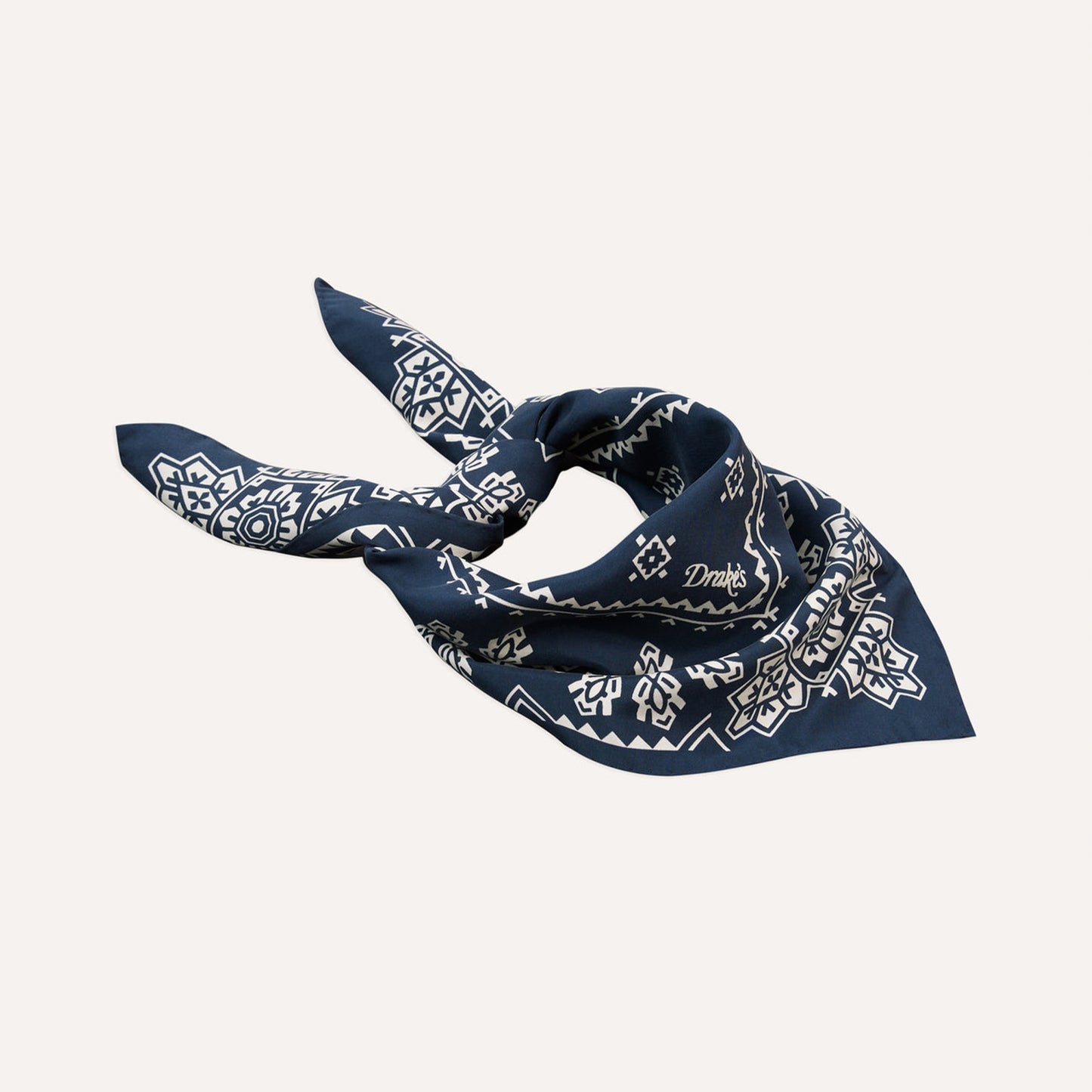 Traditional Silk Bandana in Navy Ecru