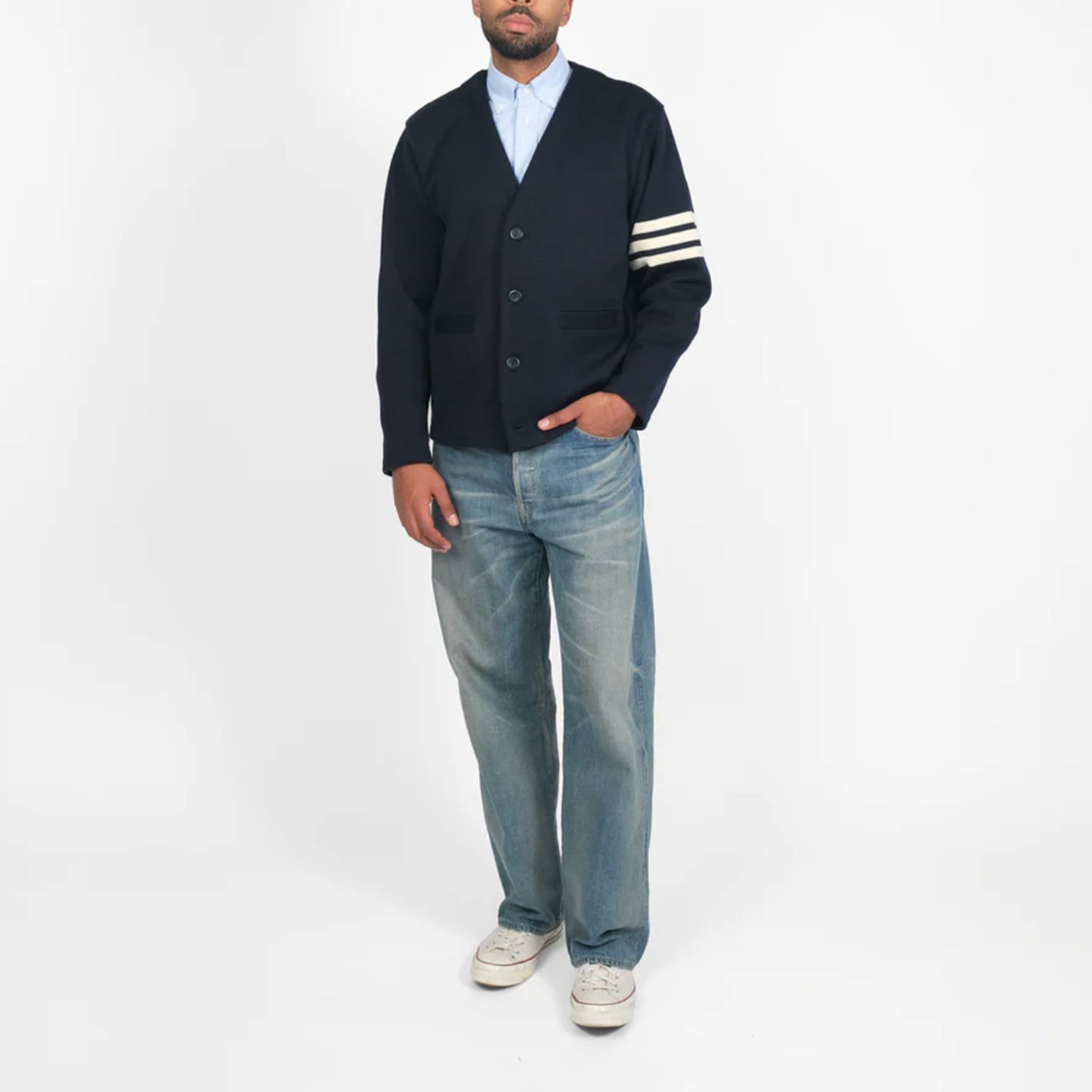 Slouchy Cardigan in Dk Navy/Off White