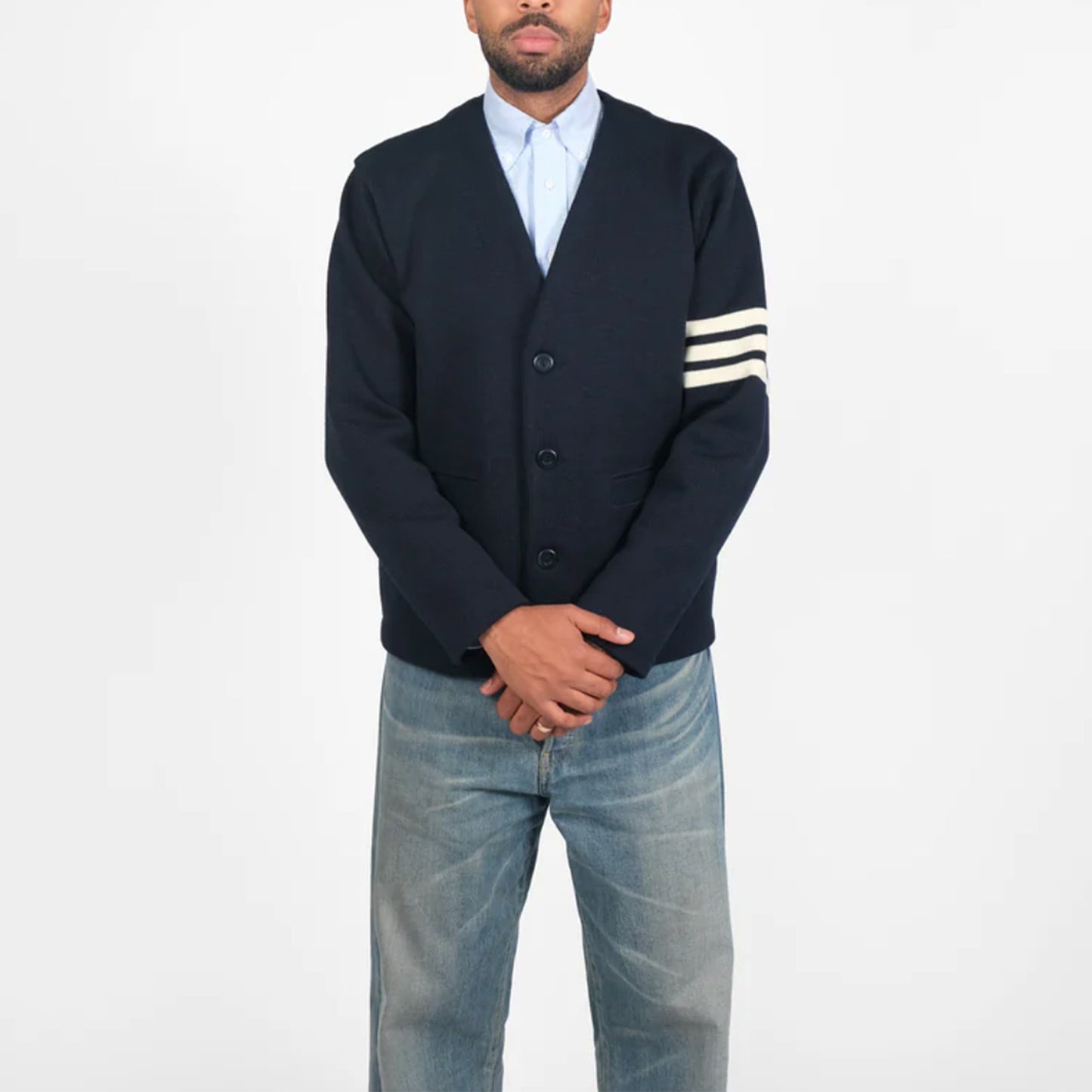 Slouchy Cardigan in Dk Navy/Off White